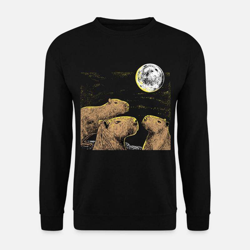Three moon Capybaras shirt sloth, ferret lovers - Unisex Sweatshirt - black
