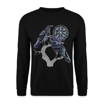 Les corbeaux d'Odin Chemise viking celtique Huginn Muninn - Sweat-shirt Unisexe - noir - Devant - Alina (178cm) & Michal (187cm)