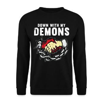 DOWN WITH MY DEMONS Cadeau de motard tatoué - Sweat-shirt Unisexe - noir - Devant - Alina (178cm) & Michal (187cm)