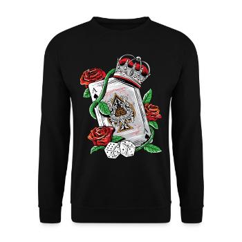 Pikass Texas Hold'em Poker Spielkartent-stück - Unisex Pullover - Schwarz - Vorne - Alina (178cm) & Michal (187cm)