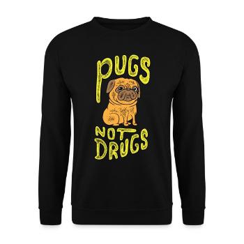 Pugs nicht Drogen - Mops T-Shirt für Mops Mama und Papa - Unisex Pullover - Schwarz - Vorne - Alina (178cm) & Michal (187cm)