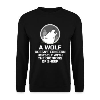 Wolf - Kümmert sich nicht um die Meinung der schaf - Unisex Pullover - Schwarz - Vorne - Alina (178cm) & Michal (187cm)