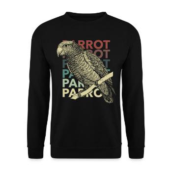 alter Stil Papagei Design Geschenk - Unisex Pullover - Schwarz - Vorne - Alina (178cm) & Michal (187cm)