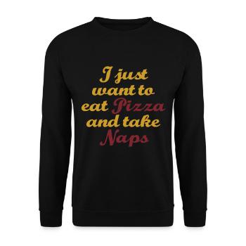 Lustige Nap King T-Shirt Design Pizza Nickerchen - Unisex Pullover - Schwarz - Vorne - Alina (178cm) & Michal (187cm)