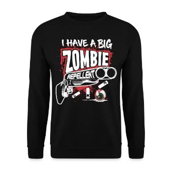 Zombie Repellent Halloween Lustige Gun Art Dark - Unisex Pullover - Schwarz - Vorne - Alina (178cm) & Michal (187cm)