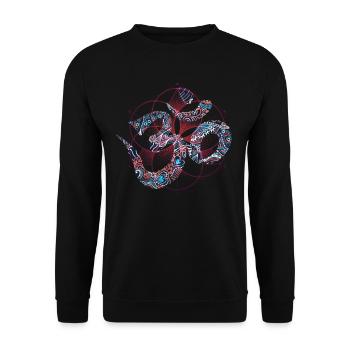 Spirituelles Om Zeichen Psychedelisches Muster - Unisex Pullover - Schwarz - Vorne - Alina (178cm) & Michal (187cm)