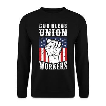 God Bless Union Workers Pro Union Worker Protest Dark - Unisex Sweatshirt - black - Front - Alina (178cm) & Michal (187cm)