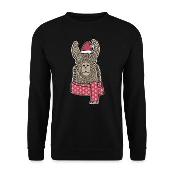Top Weihnachts-Lama Ugly X-Mas Alpaka Schal Mütze - Unisex Pullover - Schwarz - Vorne - Alina (178cm) & Michal (187cm)