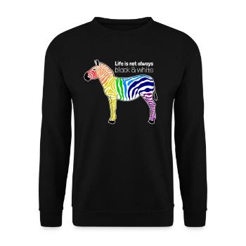 Buntes Zebra Regenbogen Positiver Spruch Geschenk - Unisex Pullover - Schwarz - Vorne - Alina (178cm) & Michal (187cm)