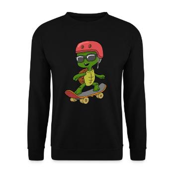 Tortoise Cool avec des lunettes de soleil sur le skateboard - Sweat-shirt Unisexe - noir - Devant - Alina (178cm) & Michal (187cm)