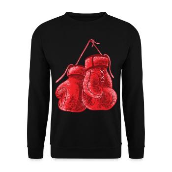 Boxing Gloves Shirt - vintage boxing gloves - Unisex Sweatshirt - black - Front - Alina (178cm) & Michal (187cm)