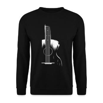 Akkustikgitarre Gitarrist Schwarz Weiß Geschenk - Unisex Pullover - Schwarz - Vorne - Alina (178cm) & Michal (187cm)