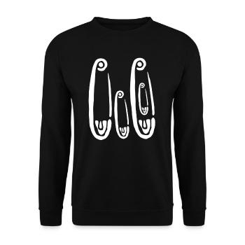 Nachwuchs kommt - Sicherheitsnadeln - Unisex Pullover - Schwarz - Vorne - Alina (178cm) & Michal (187cm)