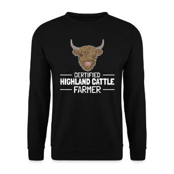 Hochland Rinder Highland Top Bauer Spruch - Unisex Pullover - Schwarz - Vorne - Alina (178cm) & Michal (187cm)