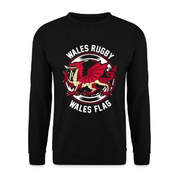 Wales-Rugby Fan-Shirt Waliser-Flaggengeschenk - Unisex Pullover - Schwarz - Vorne - Alina (178cm) & Michal (187cm)
