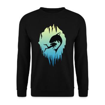 Taucher mit Delphin im Meer - Unisex Pullover - Schwarz - Vorne - Alina (178cm) & Michal (187cm)