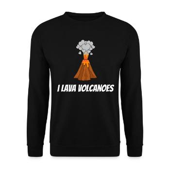 Ich liebe Vulkane Vulkan Liebe Herz Lava Ausbruch - Unisex Pullover - Schwarz - Vorne - Alina (178cm) & Michal (187cm)