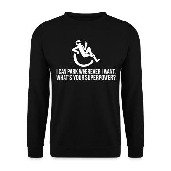 Wheelchair Disability Black Humor Gift - Unisex Sweatshirt - black - Front - Alina (178cm) & Michal (187cm)