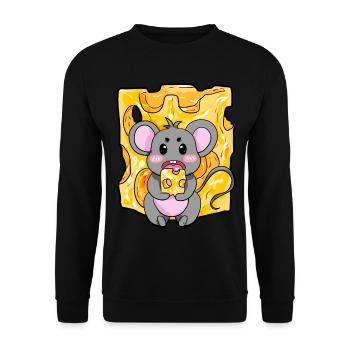 Mouse Cheese Cartoon Gift Mouse - Unisex Sweatshirt - black - Front - Alina (178cm) & Michal (187cm)