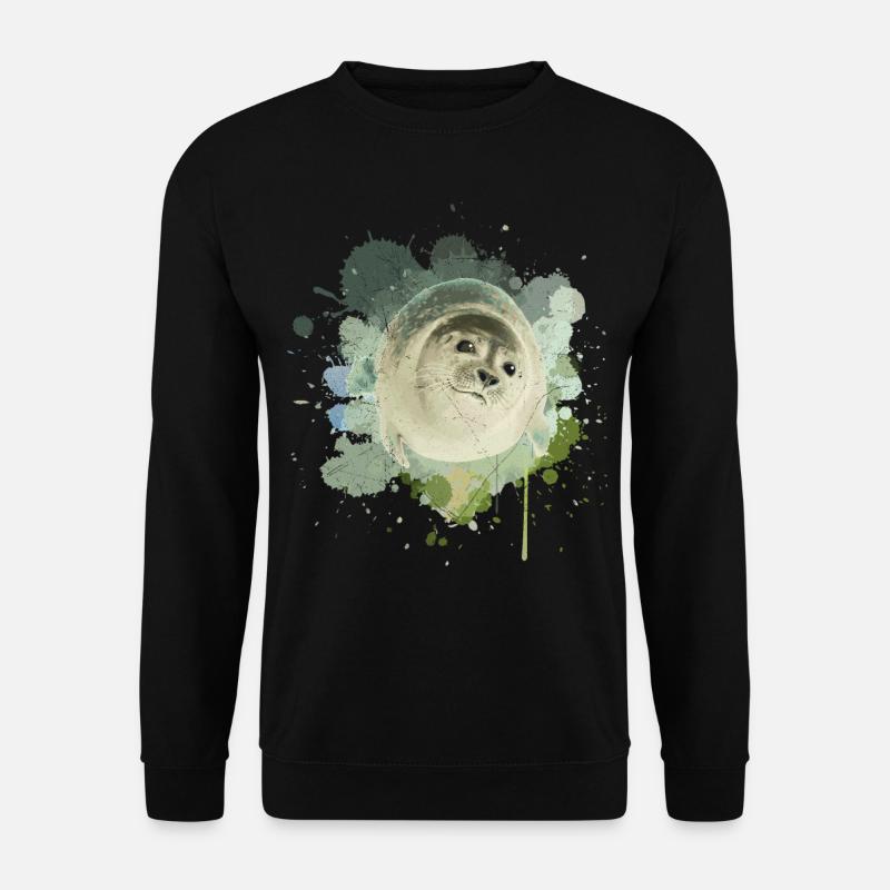 Robbe Seehund Seelöwe Walross Tier - Unisex Pullover - Schwarz