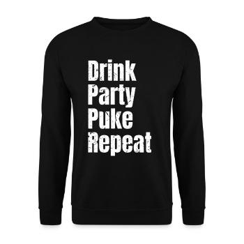 Drin Party Puke Repeat Spruch Alkohol Saufen shirt - Unisex Pullover - Schwarz - Vorne - Alina (178cm) & Michal (187cm)