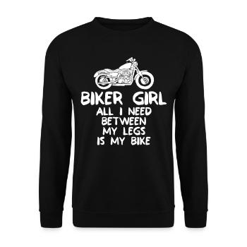 Biker Girl - Tout ce dont j'ai besoin entre mes jambes, c'est mon vélo - Sweat-shirt Unisexe - noir - Devant - Alina (178cm) & Michal (187cm)