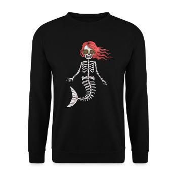 Meerjungfrau Skelett Gruselig Halloween Geschenk - Unisex Pullover - Schwarz - Vorne - Alina (178cm) & Michal (187cm)