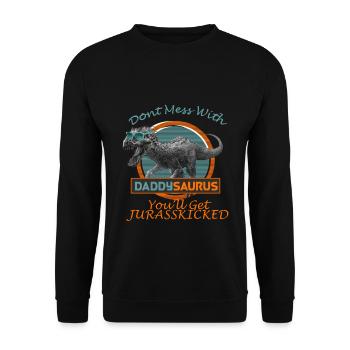 Daddysaurus T-Shirt Dinosaurier Vater - Unisex Pullover - Schwarz - Vorne - Alina (178cm) & Michal (187cm)