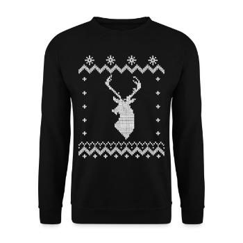 Weihnachten Christmas Hirsche Rentier Strickmuster - Unisex Pullover - Schwarz - Vorne - Alina (178cm) & Michal (187cm)