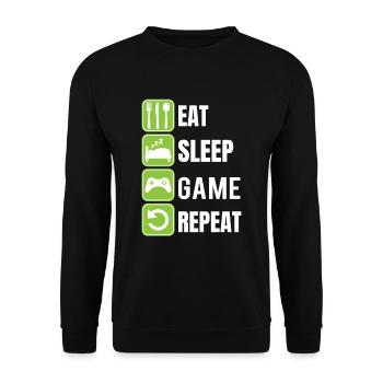 Gamer Shirt EAT SLEEP GAME REPEAT - Unisex Sweatshirt - black - Front - Alina (178cm) & Michal (187cm)