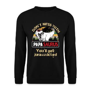 Papasaurus Funshirt Dino Tyrannus Saurus Rex - Unisex Sweatshirt - black - Front - Alina (178cm) & Michal (187cm)