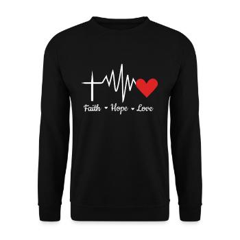 cooles Glauben Hoffen Lieben Geschenk - Unisex Pullover - Schwarz - Vorne - Alina (178cm) & Michal (187cm)