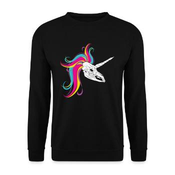 Einhorn - Licorne - Unicorn Schädel Skull - Unisex Pullover - Schwarz - Vorne - Alina (178cm) & Michal (187cm)