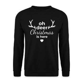 Oh deer Christmas is here Weihnachten Renntier - Unisex Pullover - Schwarz - Vorne - Alina (178cm) & Michal (187cm)