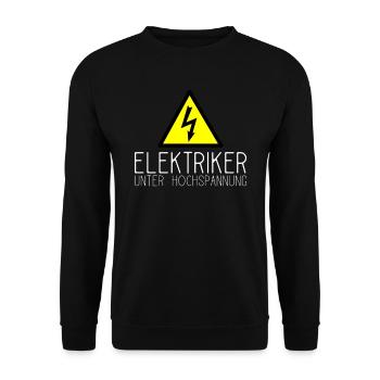 Elektriker unter Hochspannung | Baustelle Geschenk - Unisex Pullover - Schwarz - Vorne - Alina (178cm) & Michal (187cm)
