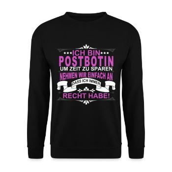 Postbotin Postbote Post Lustig Geschenk - Unisex Pullover - Schwarz - Vorne - Alina (178cm) & Michal (187cm)