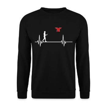Drohne Copter lustiges T-Shirt Herzschlag Puls EKG - Unisex Pullover - Schwarz - Vorne - Alina (178cm) & Michal (187cm)