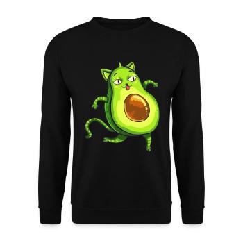 Avocado Avogato Katze Kätzchen Mietze Geschenk - Unisex Pullover - Schwarz - Vorne - Alina (178cm) & Michal (187cm)