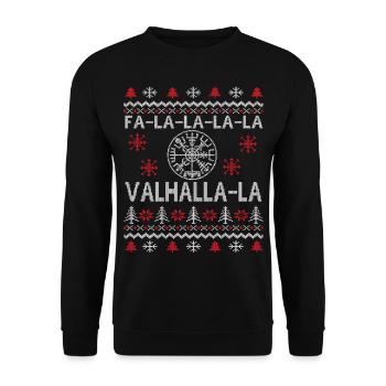 FALALALA VALHALLA LA - VIKING UGLY XMAS SWEATER - Unisex Sweatshirt - black - Front - Alina (178cm) & Michal (187cm)