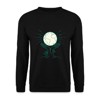 Erde wird vom Lebensbaum in den Himmel gehoben - Unisex Pullover - Schwarz - Vorne - Alina (178cm) & Michal (187cm)