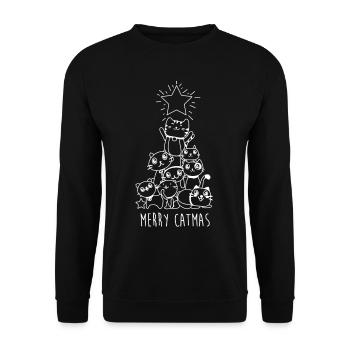 Merry Catmas Christmas Cat Tree Meowy Kitten X-Mas - Unisex Pullover - Schwarz - Vorne - Alina (178cm) & Michal (187cm)