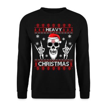 HEAVY CHRISTMAS - UGLY XMAS SWEATER METAL HEAD! - Unisex Sweatshirt - black - Front - Alina (178cm) & Michal (187cm)