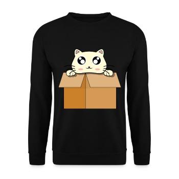 Chat mignon rigolo en boîte de carton - Sweat-shirt Unisexe - noir - Devant - Alina (178cm) & Michal (187cm)