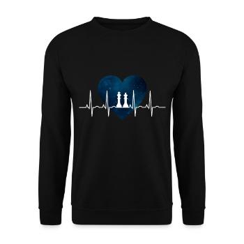 Herzschlag Schach König Dame - Unisex Pullover - Schwarz - Vorne - Alina (178cm) & Michal (187cm)