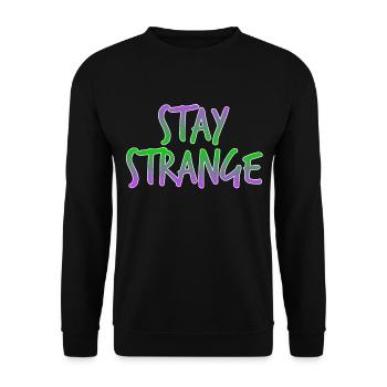 "Stay Strange" mit diesem farbenfrohen und extravaganten - Unisex Pullover - Schwarz - Vorne - Alina (178cm) & Michal (187cm)