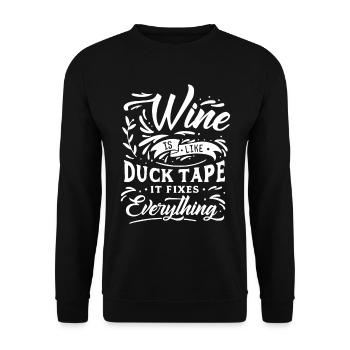 Lustiger Wein Spruch, Wein ist wie Klebeband.... - Unisex Pullover - Schwarz - Vorne - Alina (178cm) & Michal (187cm)