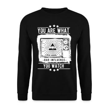 du bist was du guckst TV Fernseher fernsehen - Unisex Pullover - Schwarz - Vorne - Alina (178cm) & Michal (187cm)