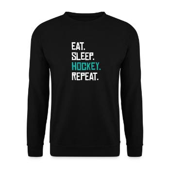 Eat. Sleep. Hockey. Repeat. Eishockey Teamsport - Unisex Pullover - Schwarz - Vorne - Alina (178cm) & Michal (187cm)
