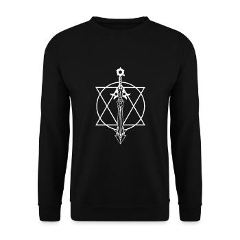 Geometrisches Schwert Kerker Meister Geschenk - Unisex Pullover - Schwarz - Vorne - Alina (178cm) & Michal (187cm)