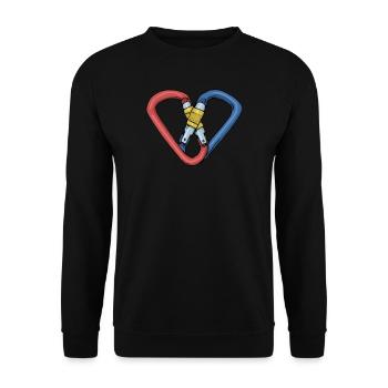 Klettern Seilklettern Karabiner Herz Liebe Paar - Unisex Pullover - Schwarz - Vorne - Alina (178cm) & Michal (187cm)